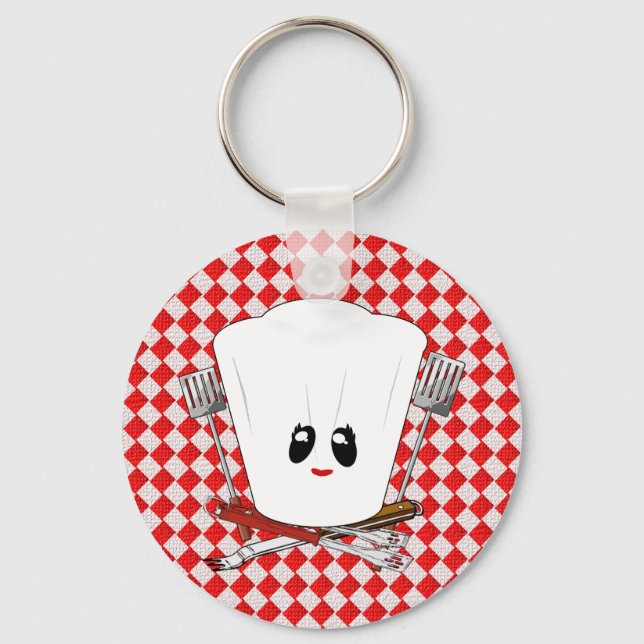 Chaveiro Mesa de Piquenique com Chapéu de Chef Feminino e F (Frente)