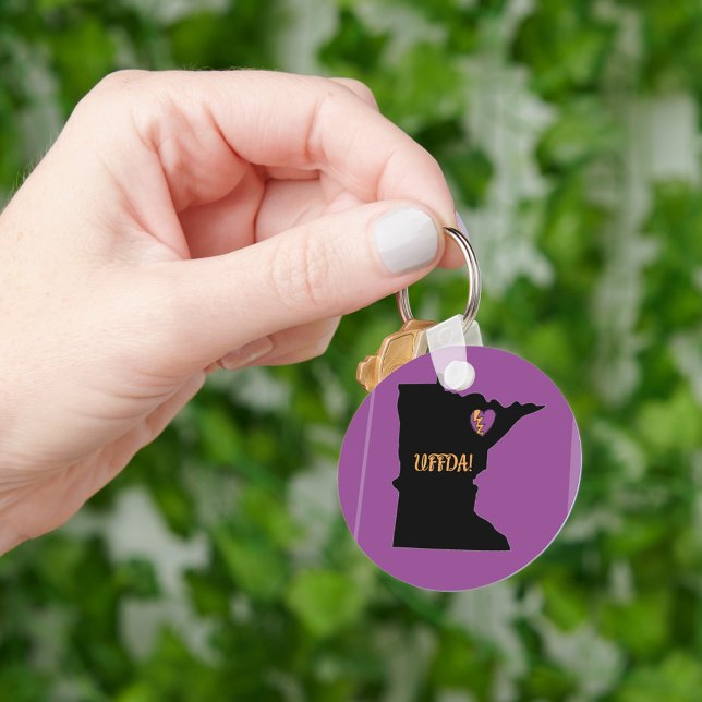 Chaveiro Metal Circle Chaveiro, 2", Minnesota, Uffda (Uffda!  Don't lose your keys!)