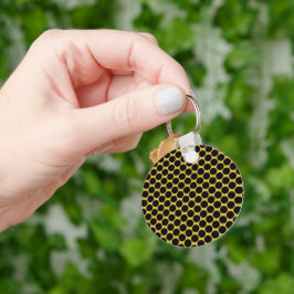 Chaveiro Metálico Dourado com estilo de ponto preto Círculo