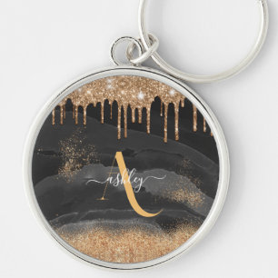 Chaveiro Metálico Personalizado do Monograma de Lixo Dourad