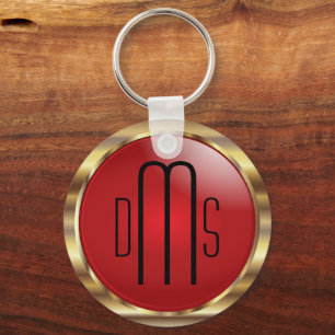 Chaveiro Metálico vermelho e preto Dourado com monograma