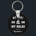 Chaveiro Meu Barco Minhas Regras Engraçada Navegação e Pesc<br><div class="desc">Design engraçada e humorística para aqueles que adoram ir navegar em um barco, iate ou navio, bons na navegação marítima e sentindo o vento. Legal safra e mercadoria retrô para marinheiro, comandante de navio ou comandante de barco. Perfeito para amante esportivo. Vista no próximo feriado e férias. presente de Natal...</div>