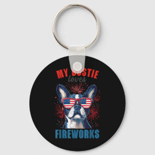 Chaveiro Meu Boston Terrier Ama Fogos de Artifício 4 de Jul