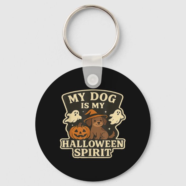 Chaveiro Meu Cachorro é Meu Espírito de Halloween _ Amante  (Frente)