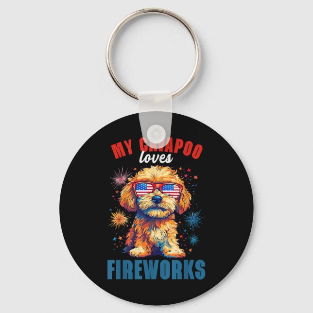 Chaveiro Meu Cavapoo ama fogos de artifício 4 de julho Patr (Frente)