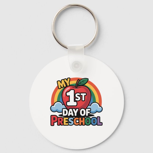 Chaveiro Meu Primeiro Dia De Pré-Escola Arco-Íris Maçã Volt (Frente)