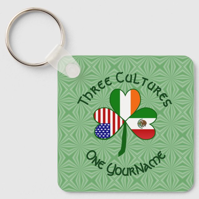 Chaveiro Mexicano Irish American Flags Shamrock Seu Nome (Frente)