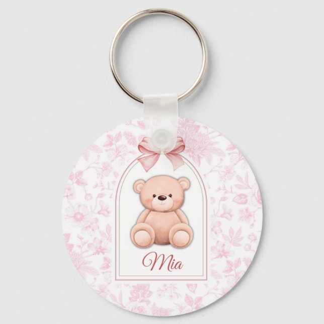Chaveiro Mia | Design de Enfermeiro de Urso Rosa Personaliz (Frente)