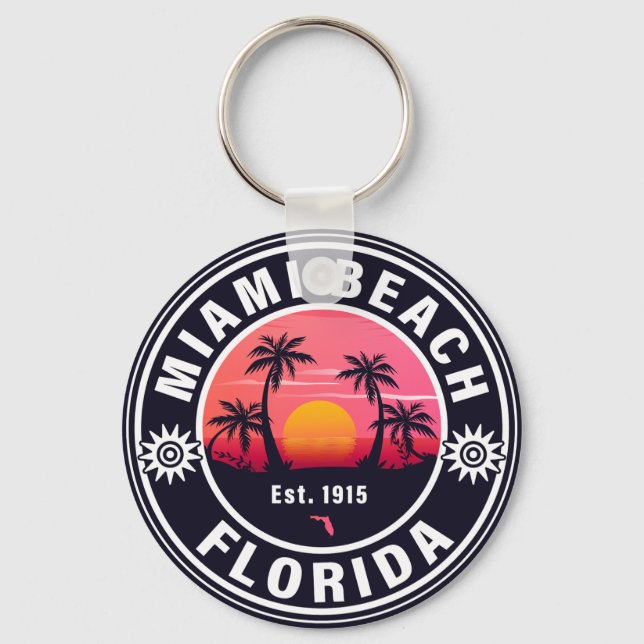 Chaveiro Miami Beach Florida Retro Sunset Souvenirs 60s (Frente)
