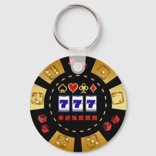 CHAVEIRO MICROPLAQUETA DE PÓQUER DOURADO E PRETA DO JOGO
