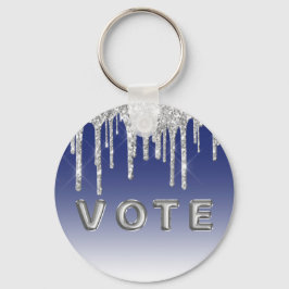 Chaveiro Midnight Blue Silver Glitter Drip Graphic Vote