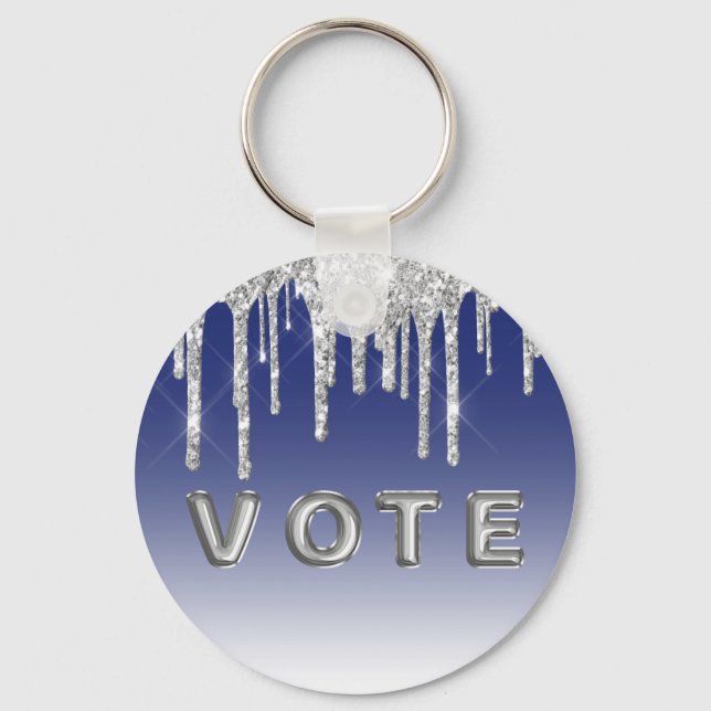 Chaveiro Midnight Blue Silver Glitter Drip Graphic Vote (Verso)