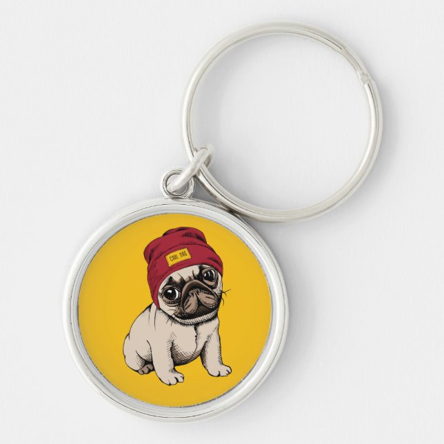 Chaveiro Mini Pug do hipster do filhote de cachorro (Frente)