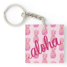 Chaveiro Mini Quadrado de Abacaxi Rosa Aloha