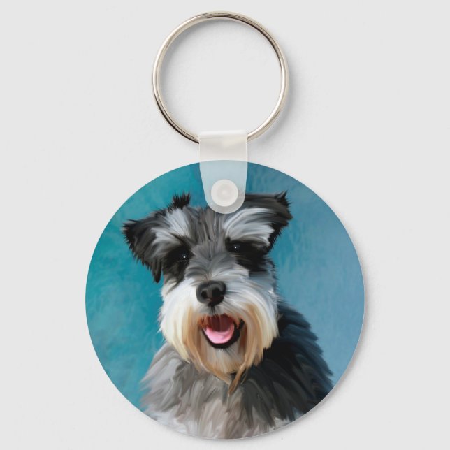 Chaveiro Miniatura Schnauzer — Pintura De Cor De Água (Frente)