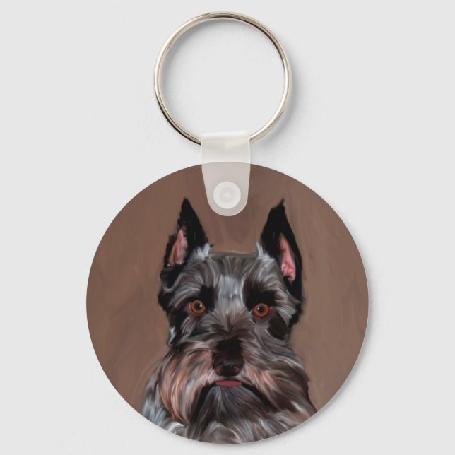 Chaveiro Miniatura Schnauzer — Pintura De Cor De Água (Frente)