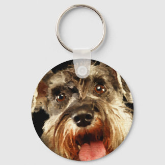 Chaveiro Miniatura Schnauzer Retrato Watercolor