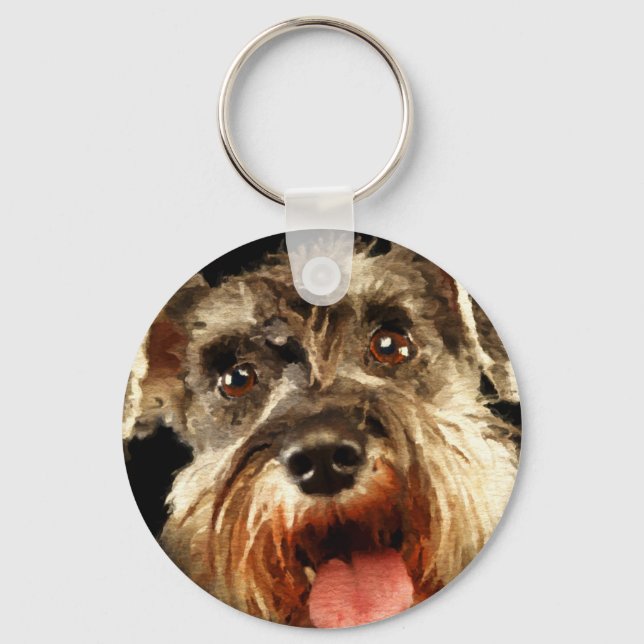 Chaveiro Miniatura Schnauzer Retrato Watercolor (Frente)