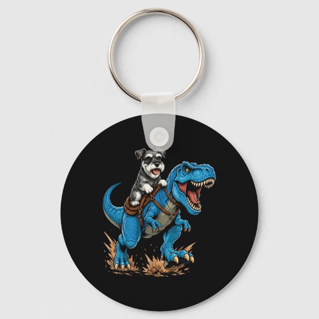 Chaveiro Miniature Schnauzer Montando T Rex Dinossauro Engr (Frente)