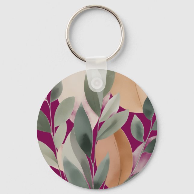 Chaveiro Minimal Botanical Leaf Pattern  (Frente)
