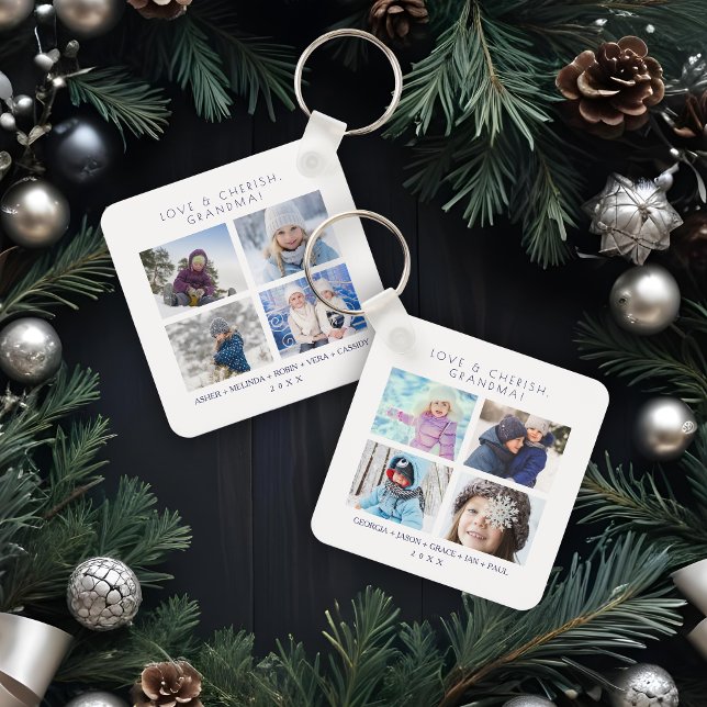 Chaveiro Minimalist Cute 8 Photos Collage Family Keepsake (Minimalist Cute 8 Photos Collage Keepsake for Family: Mom, Nanna, dad... Keychain.)
