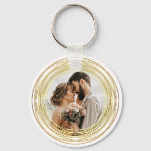 Chaveiro Mínimo de Casamento Dourado Branca de Foto Person
