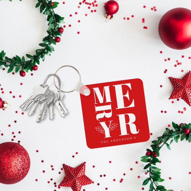 Chaveiro Mínimo Elegante Vermelho Branco Natal Alegre (Criador carregado)
