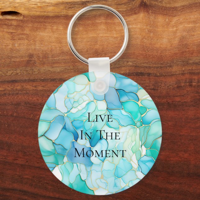 Chaveiro Mint Aqua Pearl Dourado Marble (Frente)