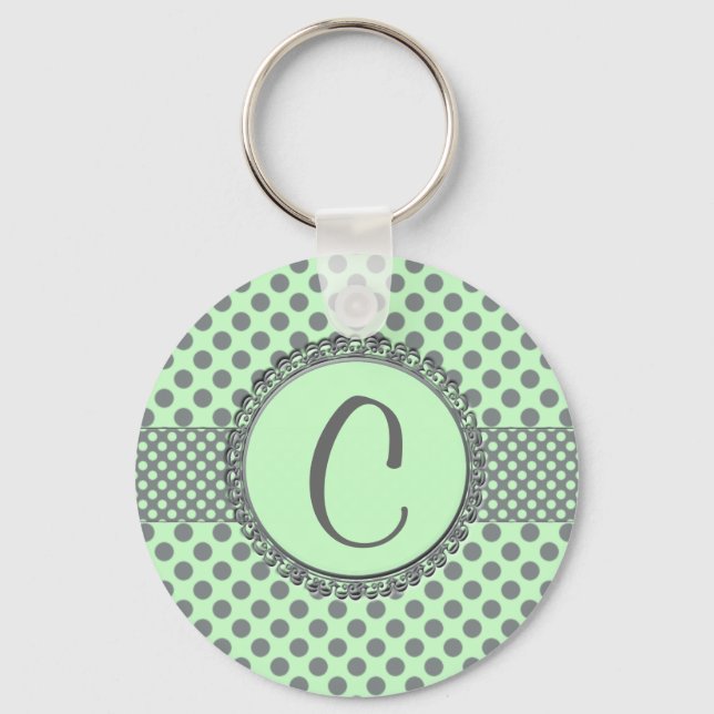 Chaveiro Mint Green com Bolinhas-Monograma de Cinzas (Frente)