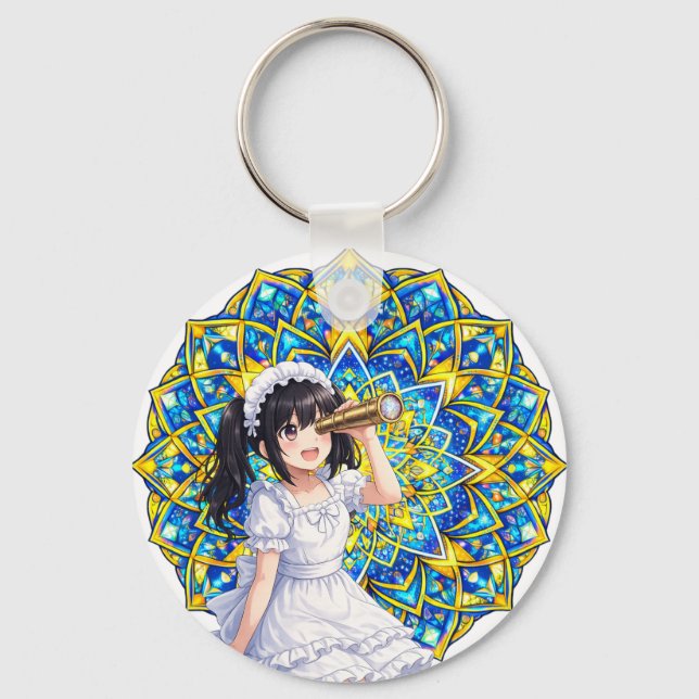Chaveiro Mirabella in Sunlight – Blue Gold Mandala Keychain (Frente)