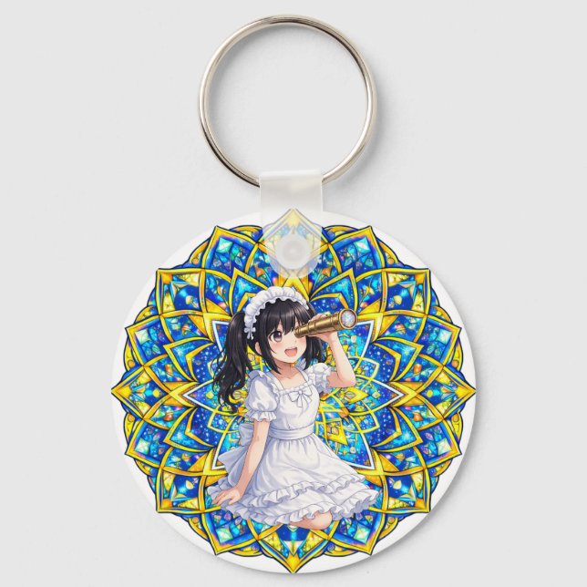 Chaveiro Mirabella in Sunlight – Blue Gold Mandala Keychain (Frente)