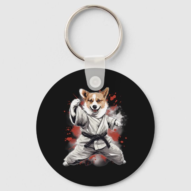 Chaveiro Mma Cardigan Welsh Corgi Dog Karate Para Homens (Frente)