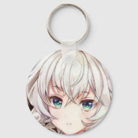 Moça de anime sorridente manga prateada de olhos v