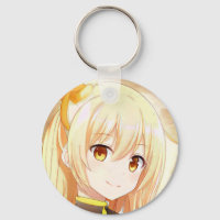 Moça loira sorridente com manga de anime de olhos