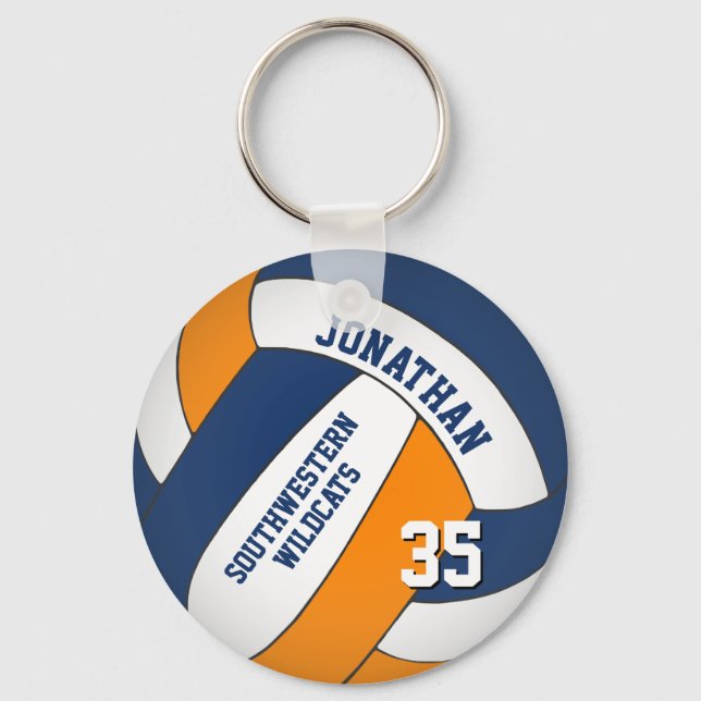 Chaveiro moço laranja azul nome w equipe cores voleibol (Frente)