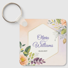 Chaveiro Modelo de Convite de Casamento Floral Elegante