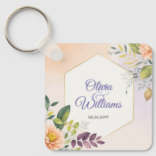 Chaveiro Modelo de Convite de Casamento Floral Elegante