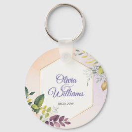 Chaveiro Modelo de Convite de Casamento Floral Elegante