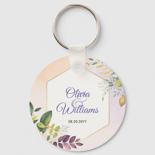Chaveiro Modelo de Convite de Casamento Floral Elegante (Frente)