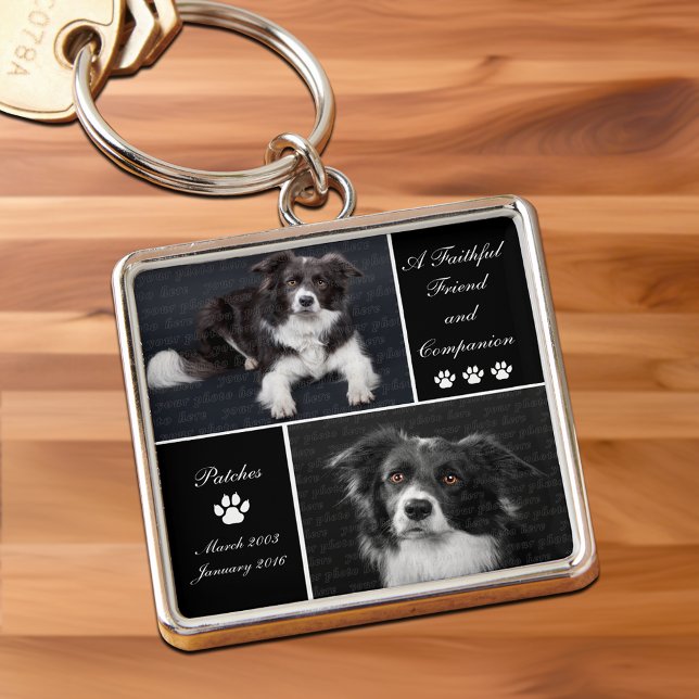 Chaveiro Modelo de Foto de Cachorro Memorial Pet Tribute (Pet Memorial Dog Photo Template Tribute Keychain with 2 photo slots)