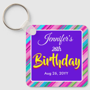 Chaveiro Modelo personalizado de aniversário com listras de