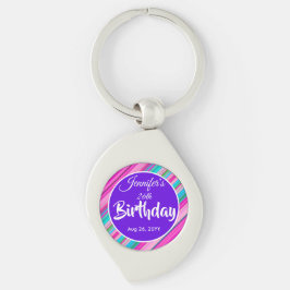 Chaveiro Modelo personalizado de aniversário com listras de
