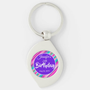 Chaveiro Modelo personalizado de aniversário com listras de