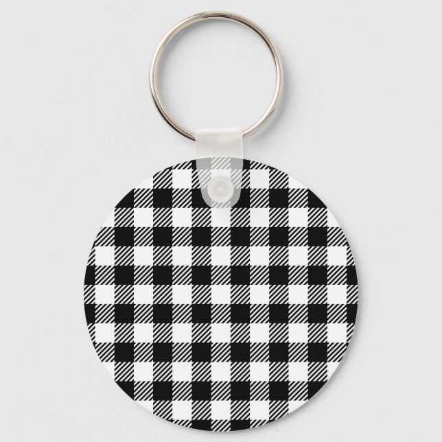 Chaveiro Modern Black and White Buffalo Check Gingham (Frente)