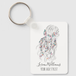 Chaveiro Modern Boho Black White Wavy Hair Style Floral QR