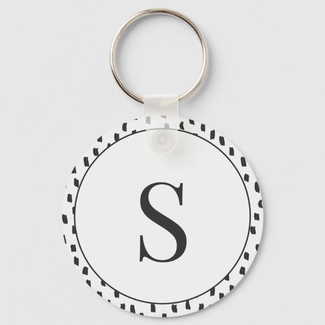 Chaveiro Modern Brush Strokes Black & White Monogram S (Frente)