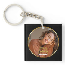 Modern Elegant Black & Gold Photo Name Birthday