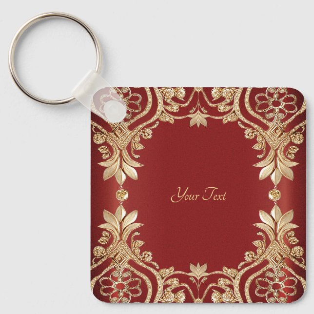 Chaveiro Modern Gold Red Floral Keychain (Frente)