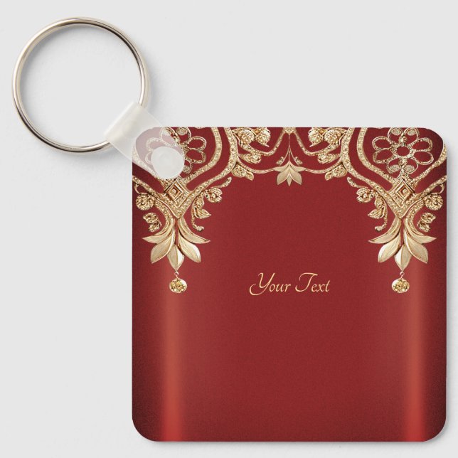 Chaveiro Modern Gold Red Floral Keychain (Frente)