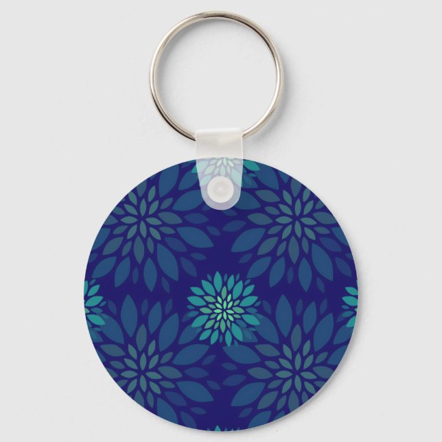 Chaveiro Modern Navy Blue and Green Floral Leaves Pattern (Frente)